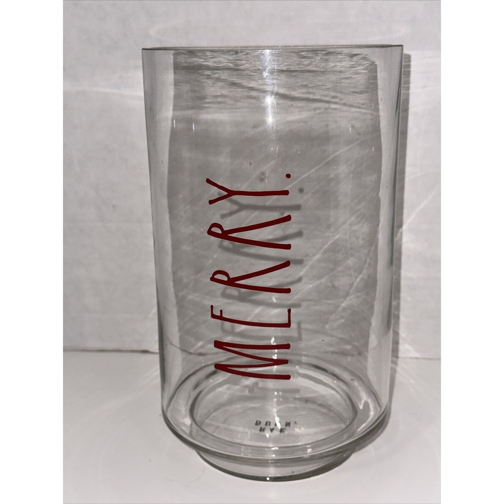 Rae Dunn Merry Glass Hurricane Candle Holder Vase Red Christmas Holiday Decor